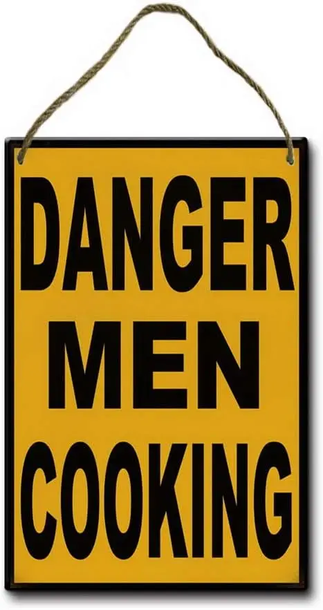 Happyen Wood Sign Danger Men Cooking Garage Art Warning Sign Rustic Home Decor 8X12 Inch Wooden Wall Plaque Sign sign