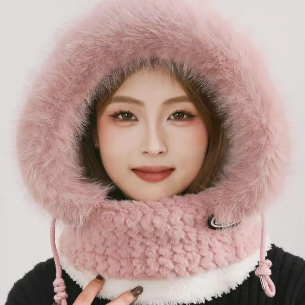المرأة رئيس هود الشتاء قبعة بالاكلافا قبعة الفراء قناع مجموعة أفخم هوديس للفتيات الرقبة أدفأ هود سدادات حماية الأذن قطعة واحدة قبعة