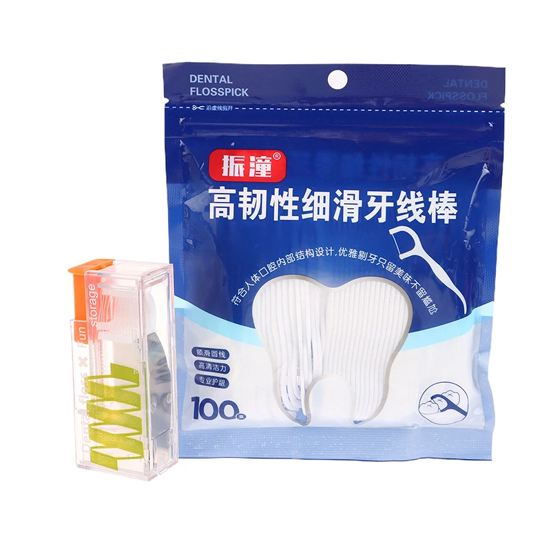 Portable Floss Dispenser Includes 100Pcs Floss Automatic Ejectable Floss Organiser Oral Care Press-on Disposable Flossing Sticks