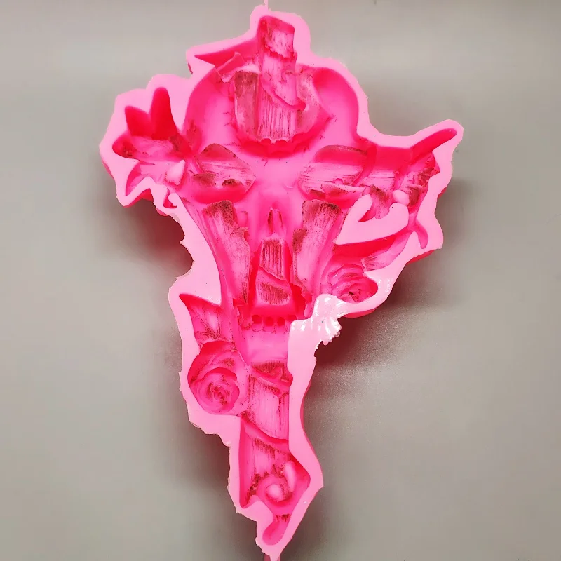 Large vampire skull cross DIY epoxy resin mold skull silicone mold Halloween horror house desktop decoration candle mold