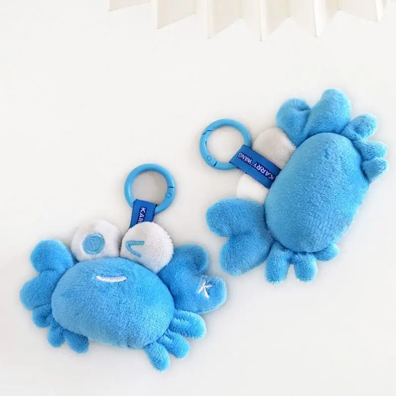 Cute Blue Little Crab Plush Doll Keychains New Marine Animal Plushie Pendant Soft Kawaii Stuffed Toys Key Ring Cartoon Gift