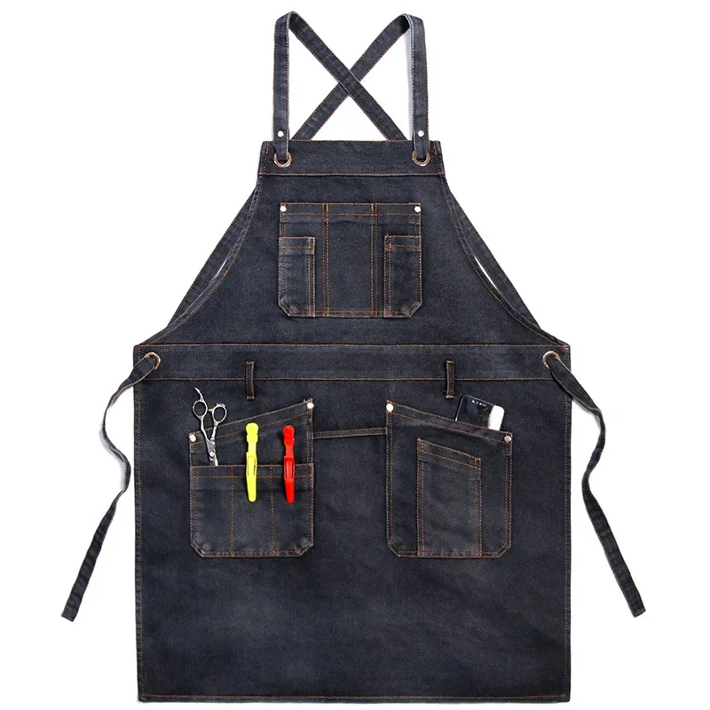 Thick Denim Apron with Pocket Jean Hair Stylist Barista Coffee Pinafore House Cleaning Canvas Master Apron Kitchen Accessories