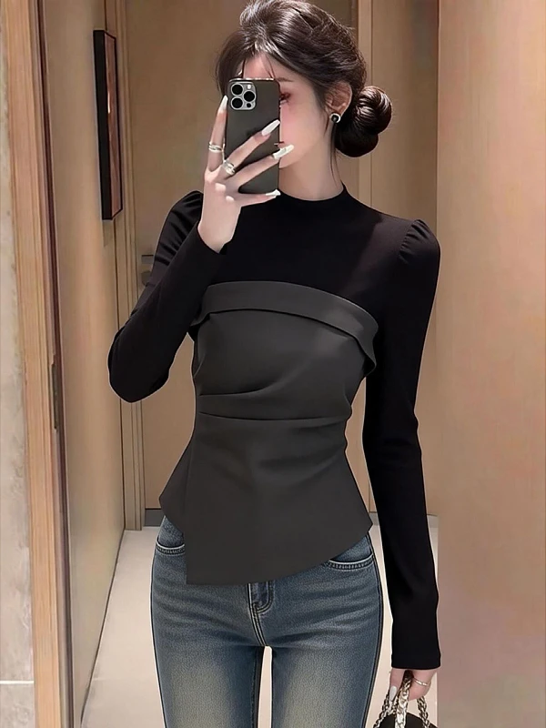 

plus Size Women's Slim Fit Long Sve T-irt Casual Sle New Year Top Asymmetrical Base irt Skin-friendly Breathable