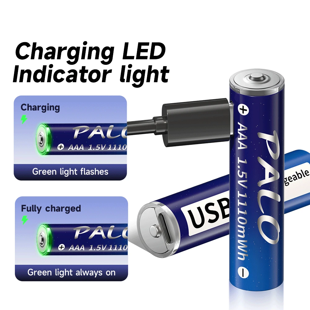 PALO 충전식 리튬 이온 배터리, 원격 제어 무선 마우스 및 USB 케이블, 1.5V AAA, 1110mWh, 1.5V