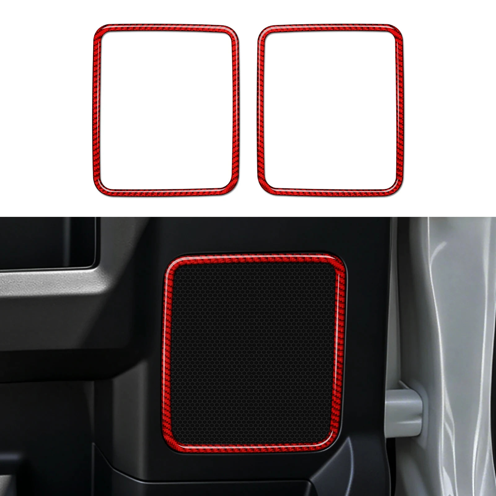 Red Carbon Fiber Interior Sticker. Car Rear Door Speakers Panel. For Ford F-150 250 350 450 550 (2015-2022) Trim Accessories.