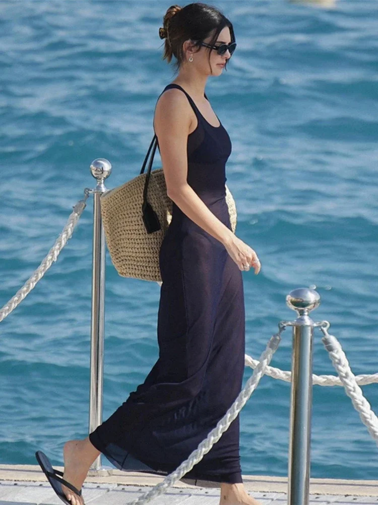 Robe longue transparente en maille pour femmes, Cover-up De plage, débardeur, vêtements d'été, Slim, une pièce