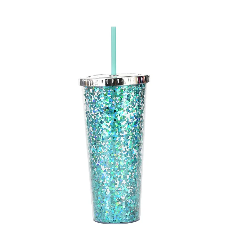 24oz جديد البلاستيك كوب بقشة فنجان القهوة بريق مسحوق زجاجة ماء المشروبات الباردة غطاء الطلاء الكهربائي