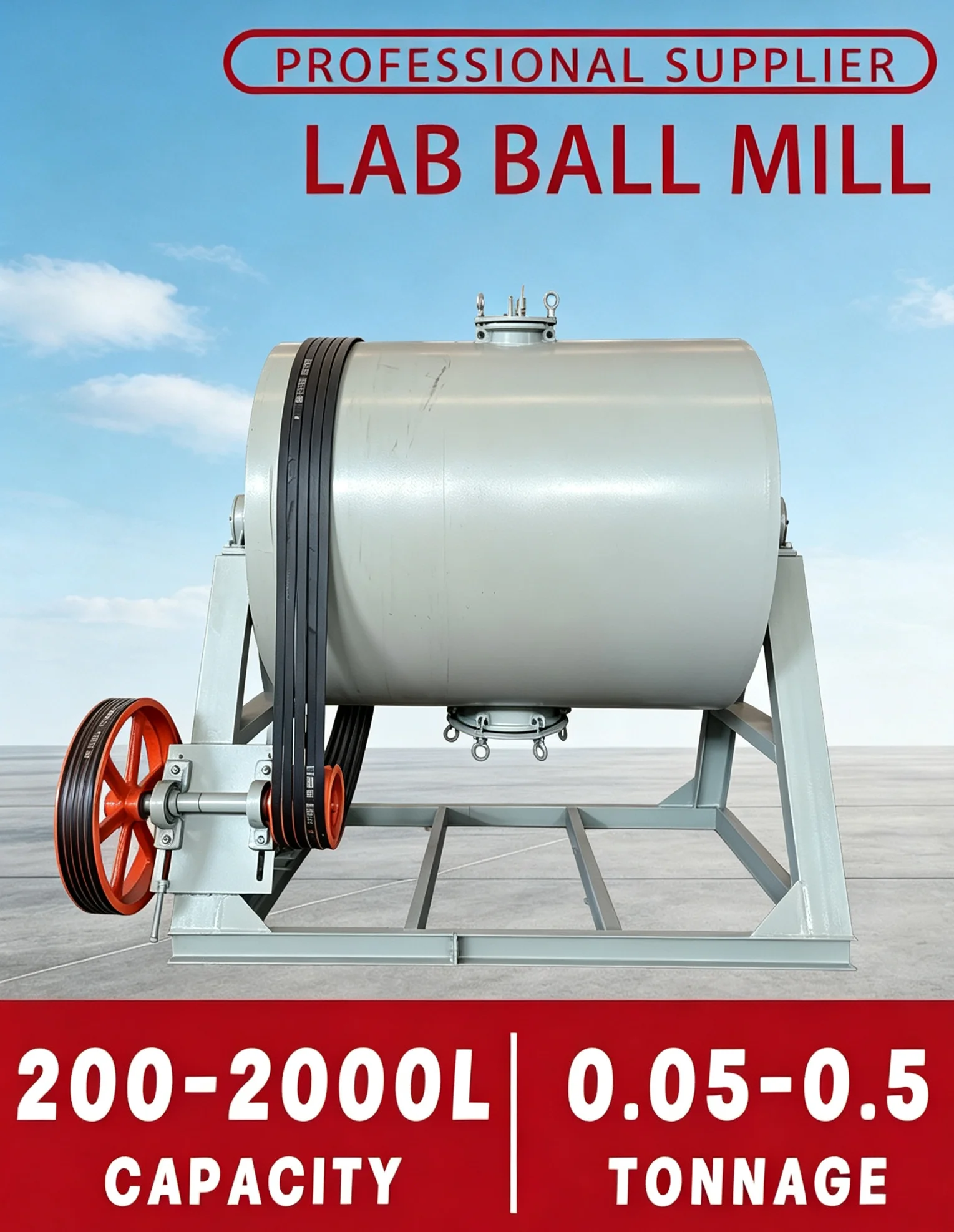 Belt Drive Ball Mill Grinding Machine  600*700mm AC Motor 0.01-0.05t/h Capacity Lithium Ore Powder Sample Prepration