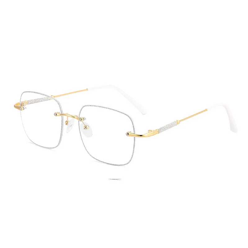 Women\'s Large Frame Myopia Glasses Prescription Eye Glasses Anti Blue Light Myopia Rimless Glasses