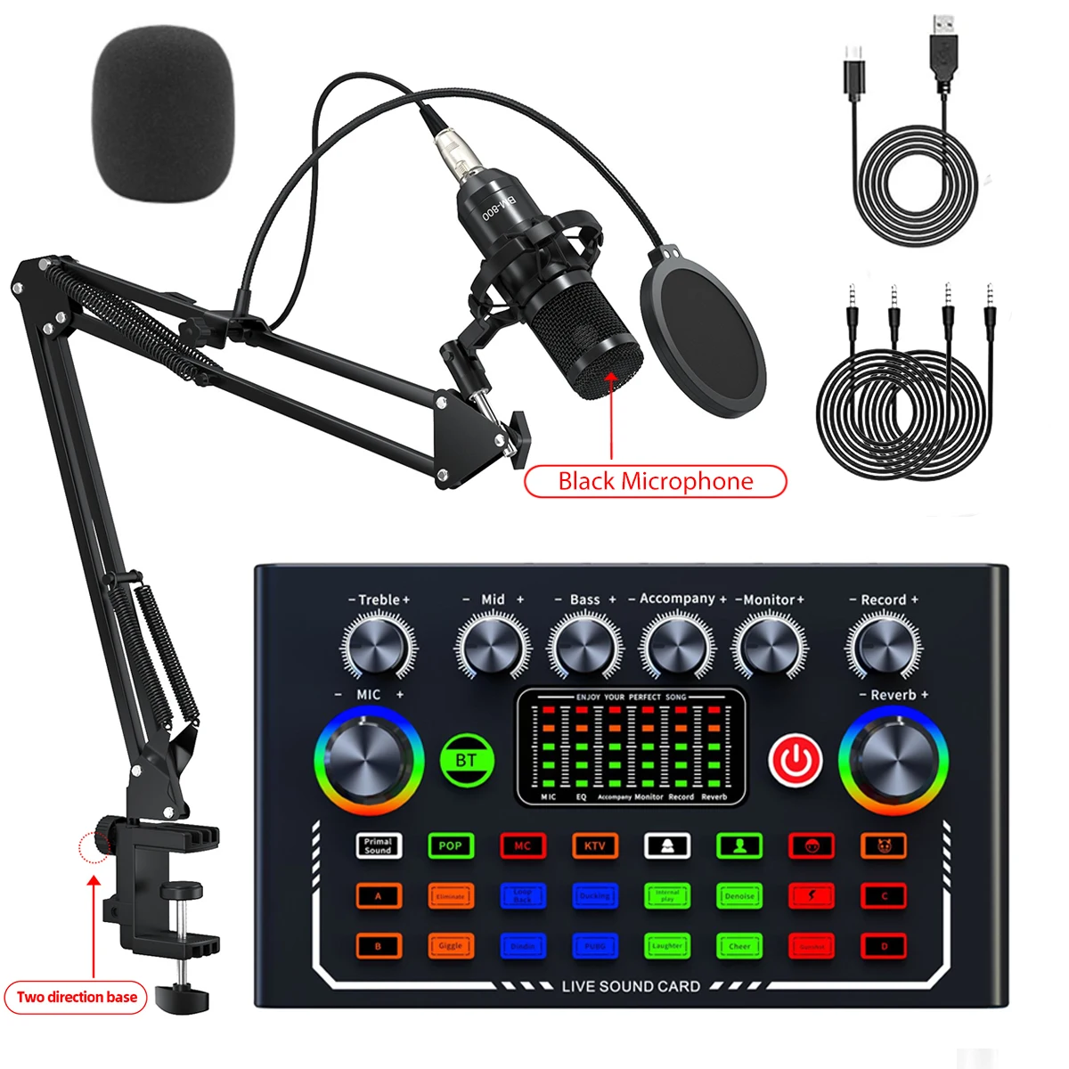 F009 Live Sound Card Broadcast quipment,Bluetooth Audio DJ Mixer with Microphone Set Device For Smartphone Live Streaming