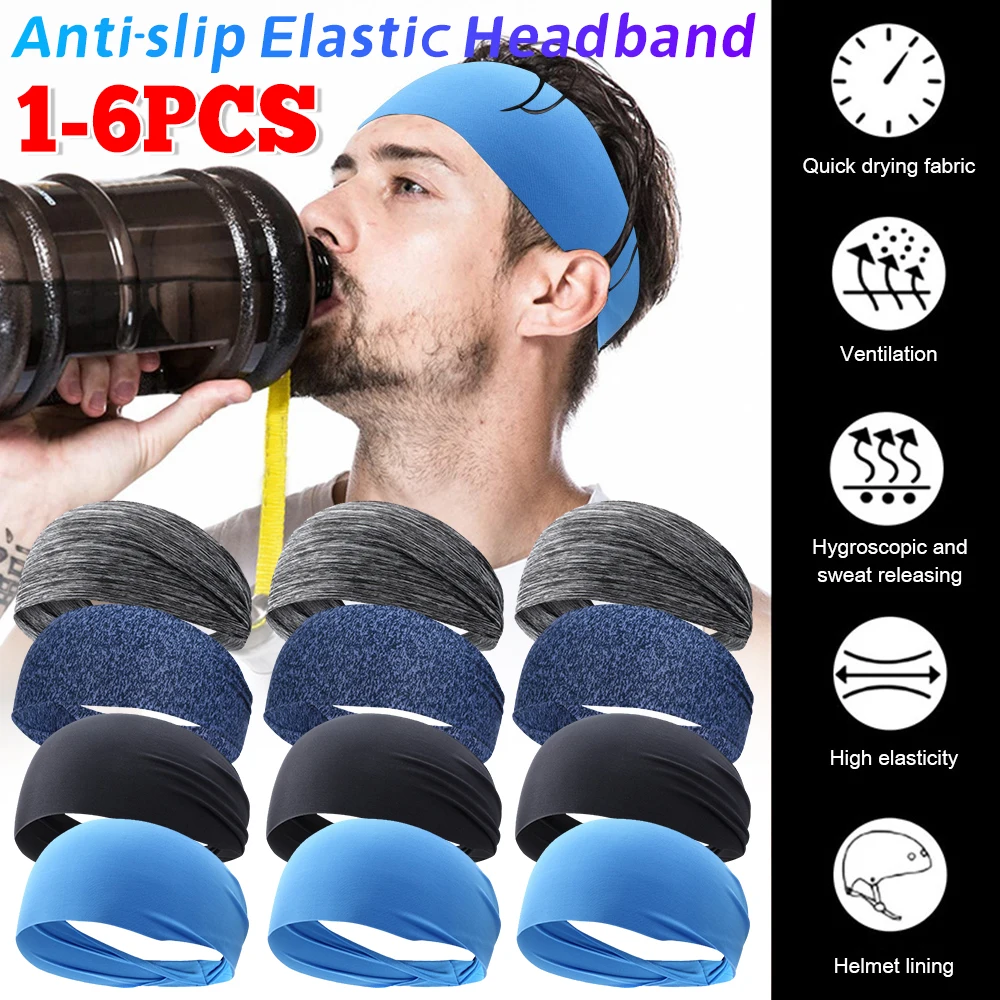 

1-6PCS Fitness Elastic Headband Anti-slip Breathable Sweatband Sports Quick Drying Elastic Hair Head Bands For Running Cycling