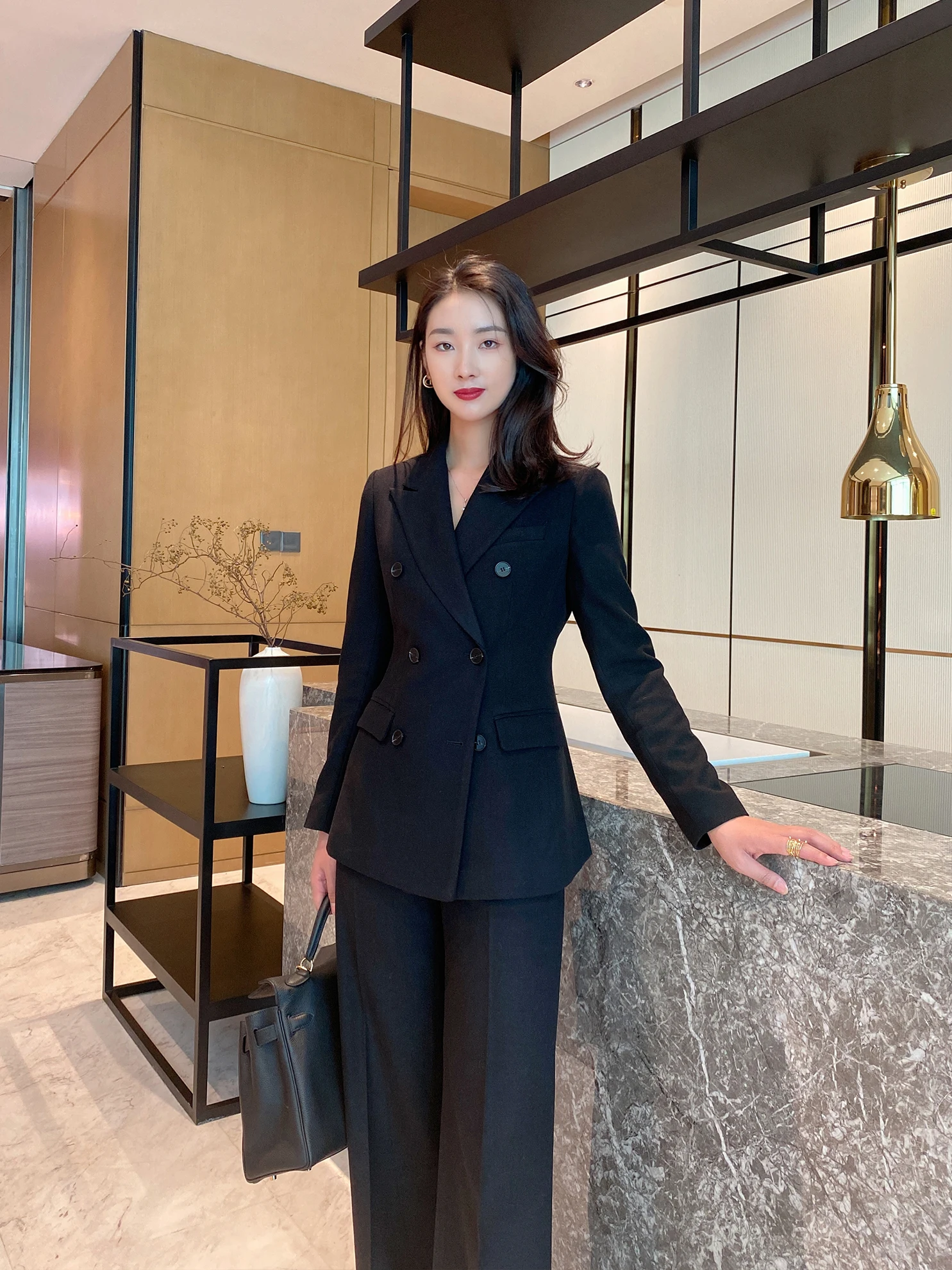 Damskie wełniane spodnie garniturowe Bla Thi na jesień i zimę, nowe, dopasowane, długie, do pracy, do biura, poliester, włókno rayonowe.