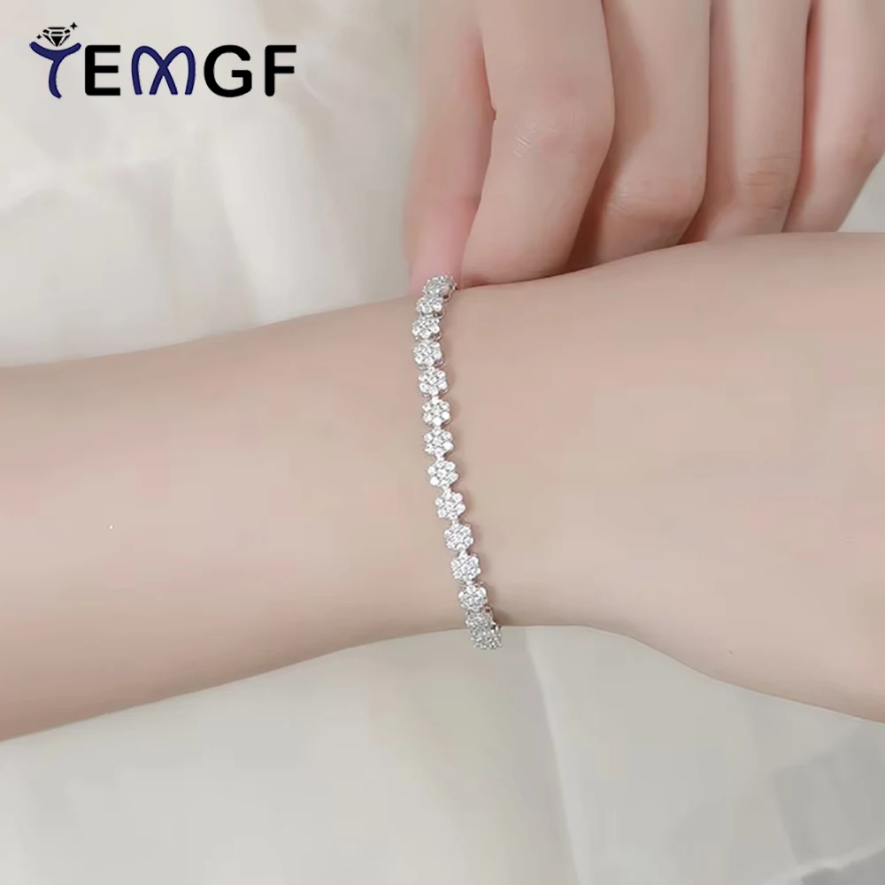 

TEMGF Full 1.5mm Zircon Moissanite Bracelet S925 Sterling Silver Chain for Women Trendy Flower Fine Jewelry Festival Gifts