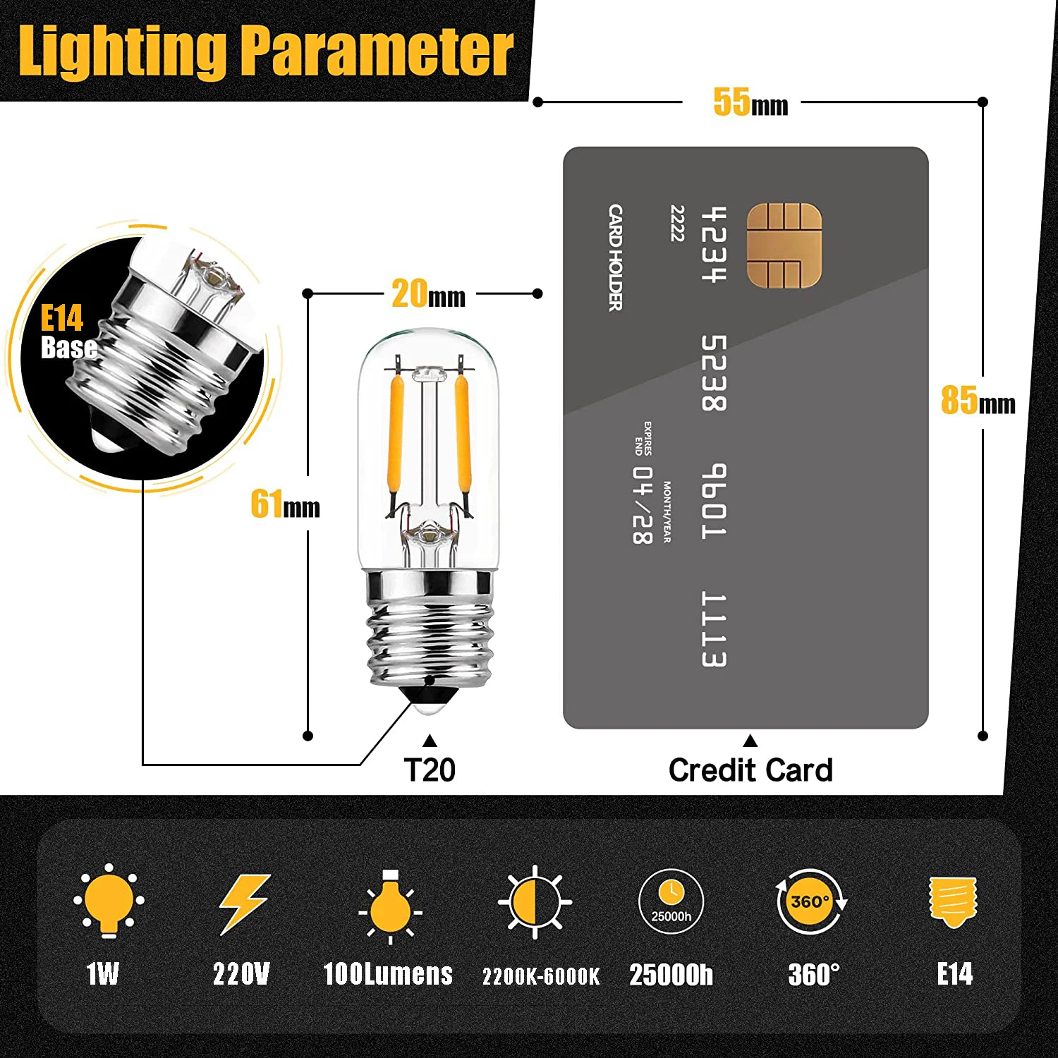 10pcs Vintage E14 LED Bulb Dimmable 220V T20 Fridge Light 1W Lamp Filament COB Lamp for Chandelier Replace 10W HalogenLamps