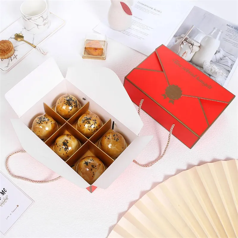 

10pcs Red Envelope Paper Mid Autumn Festival Handheld Mooncake Packaging Egg Yolk Crispy Boxes Party Gift Supplies