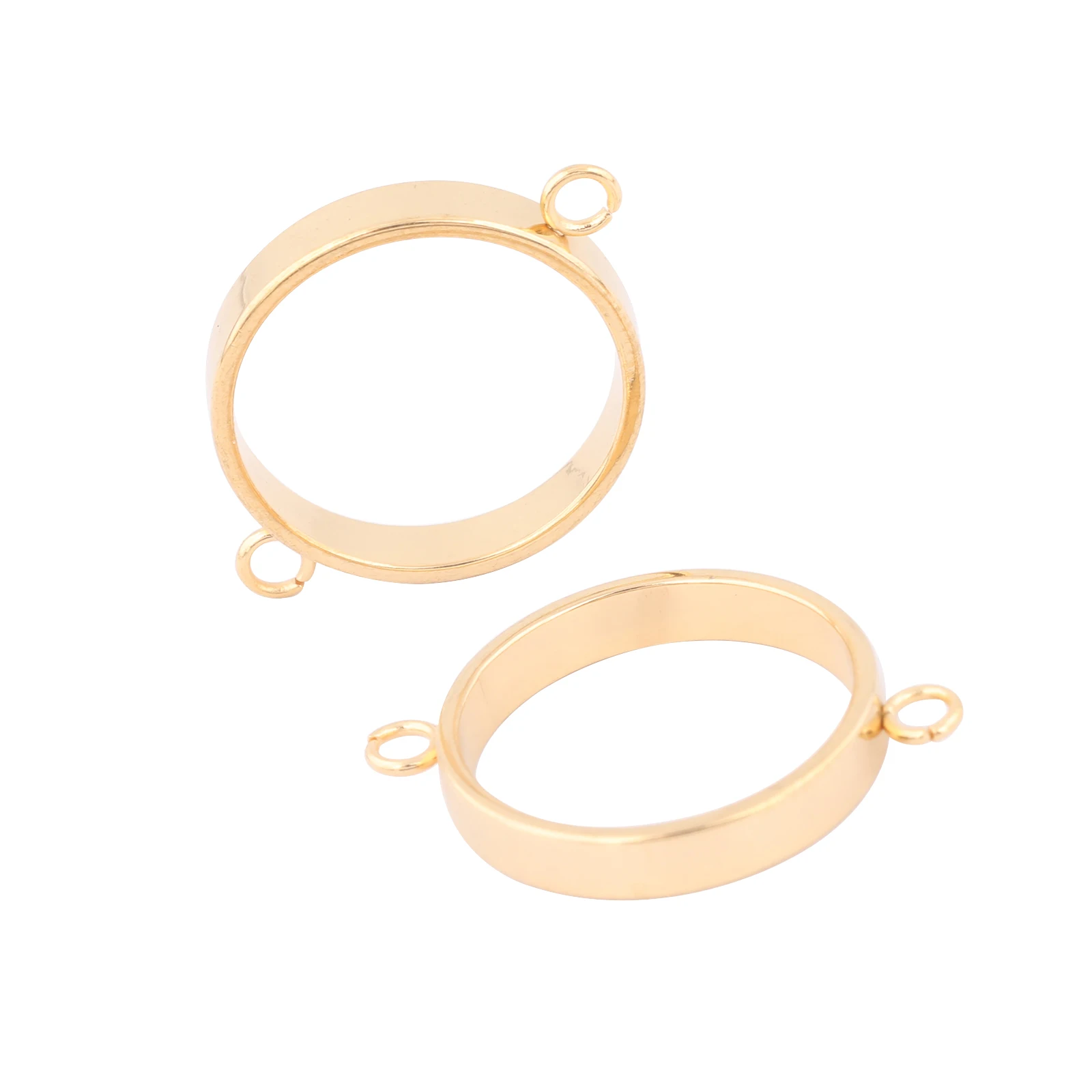 10pcs Stainless Steel Gold Plated 14mm Open Bezel Connector Charms Diy Hollow Cabochon Frame Blanks For Resin Jewelry Making
