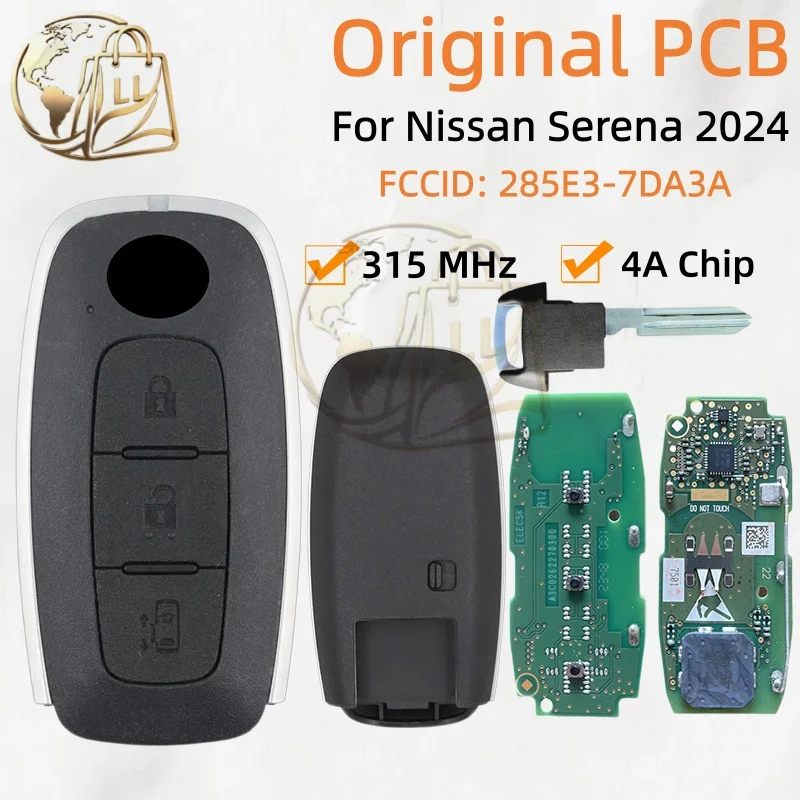Original PCB For Nissan Serena 2024 Smart Remote Key After-Sales Market Shell 3 Buttons 315 MHz 4A Chip FCC ID:285E3-7DA3A