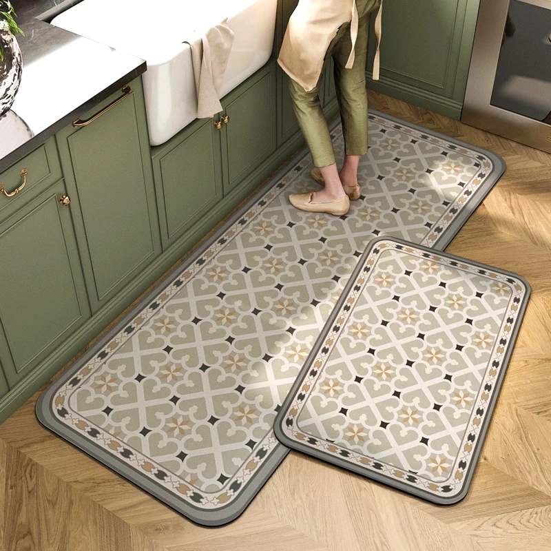 Retro Kitchen Floor Mat Crystal Velvet Super Absorbent Mat Bathroom Quick-drying Carpet Living Room Balcony Simple Decor Mat