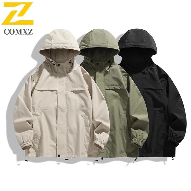 

COMXZ Premium Jacket Leisure Men Hooded Camping Lightweight Coat Fashion Classics Hiking Spring Autumn Zippered Outerwear