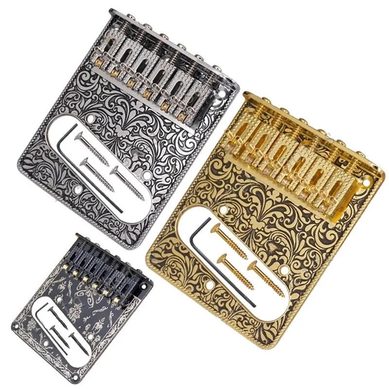 A Set of 6 String Roller Saddle Bridge With Carving Decorative Pattern For Electric Guitar Musical Instrument Accessories