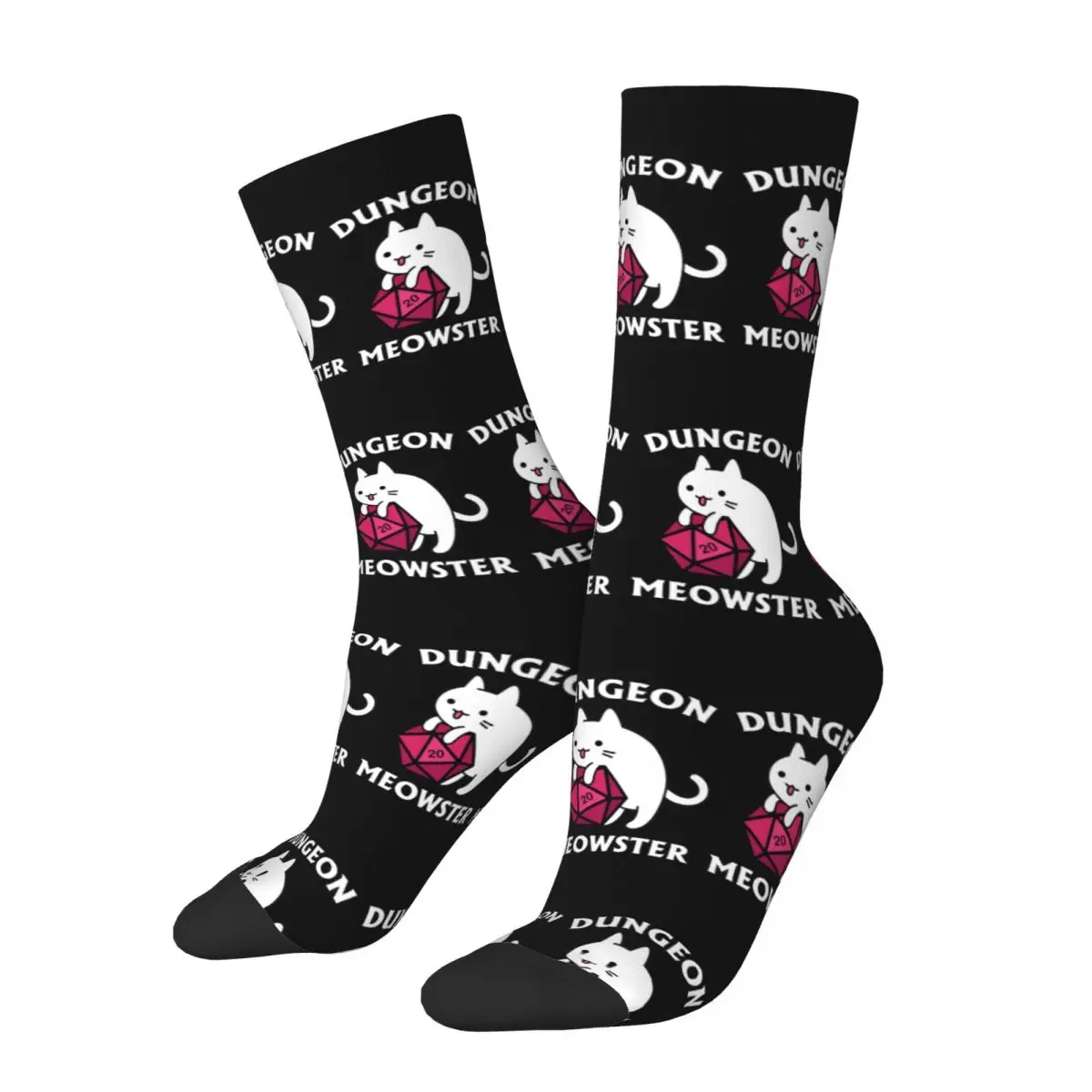 Fashion Dungeon Master Cat Skateboard Socks Dungeon Dragon Polyester Middle Tube Socks for Women Men Breathable