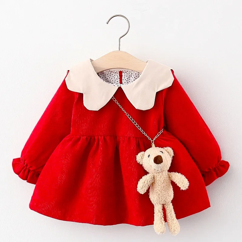 9 12 18 24 Months Newborn Girl Dress Cute Bear Spring Autumn Baby Girl Clothes Christmas Birthday Party Dress Children Clothing