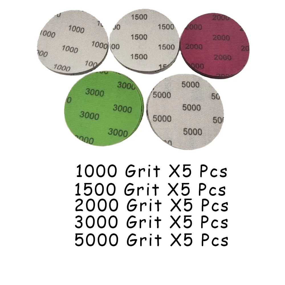 3 Inch Wet and Dry Sandpaper 25 Pcs Assorted 1000/1500/2000/3000/5000 Grits Hook and Loop for Polishing and Sanding Car Body