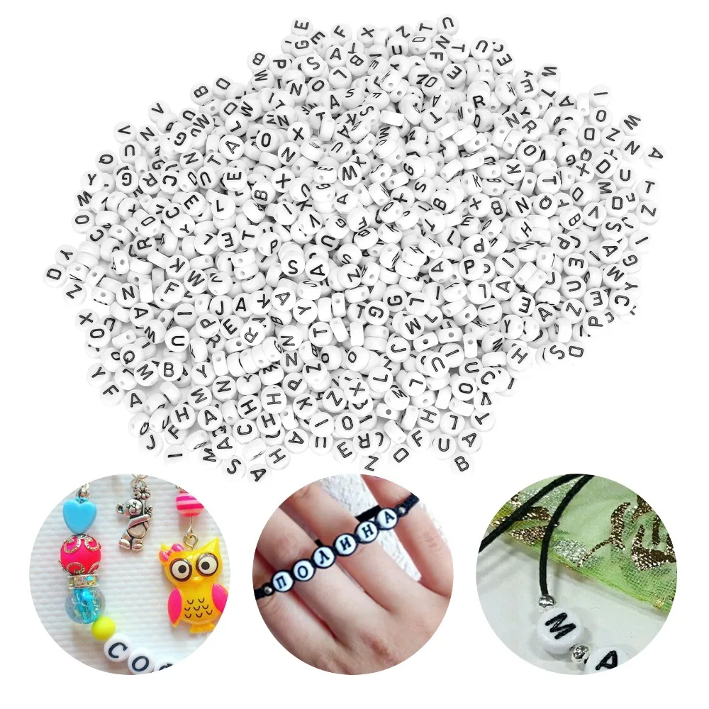 1000pcs Practical 4X7 mm Letter Beads White English Letters Acrylic Beads Black Alphabet Beads Key Chains DIY