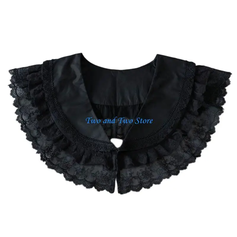 HX6F Elegant Decoraitve Collar Ruffle Lace Trim Faux Collar For Quick Outfit Styling