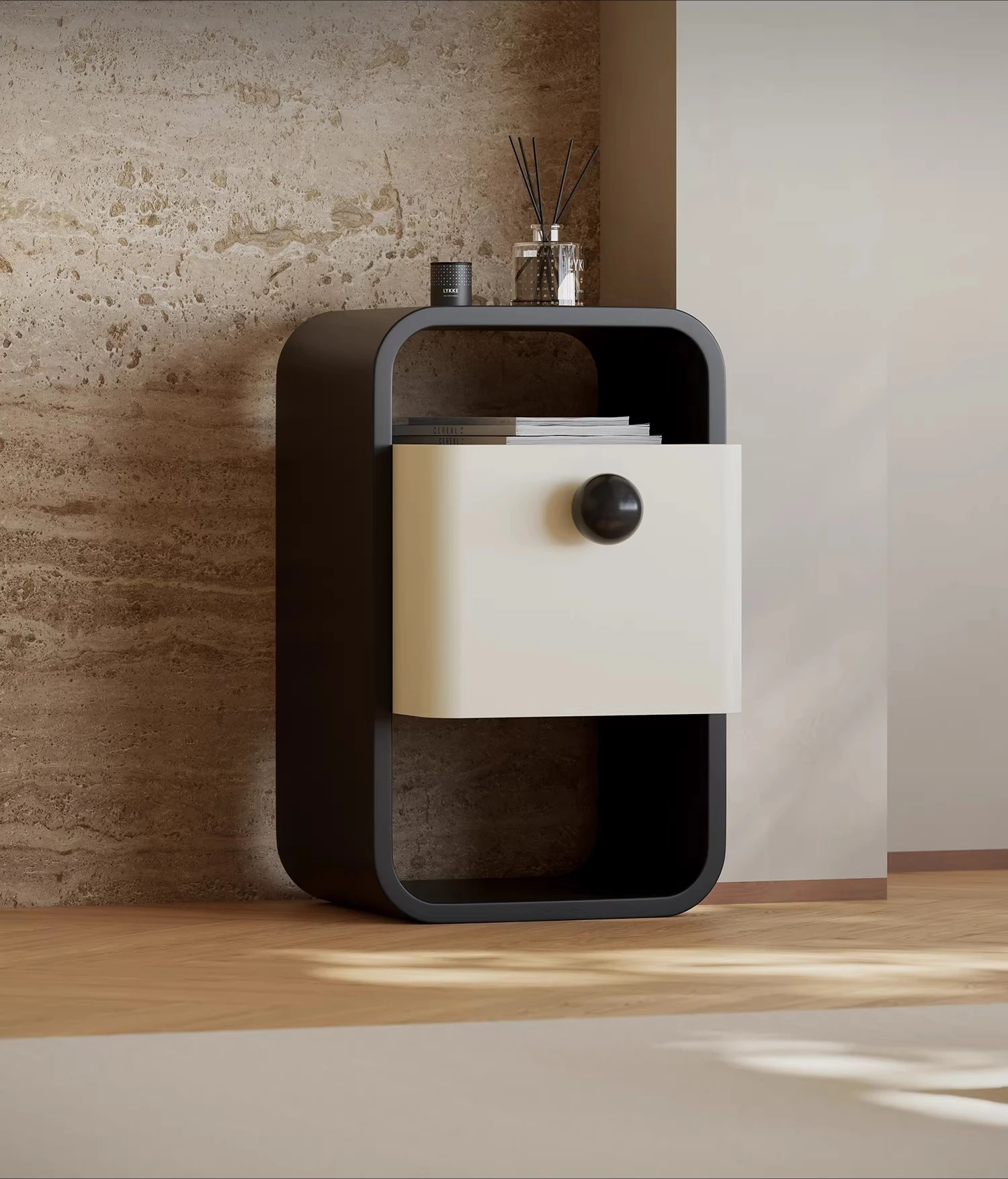 

minimalist ultra-narrow bedside table suspension mini small crevice extremely narrow storage light luxury high-end bedroom