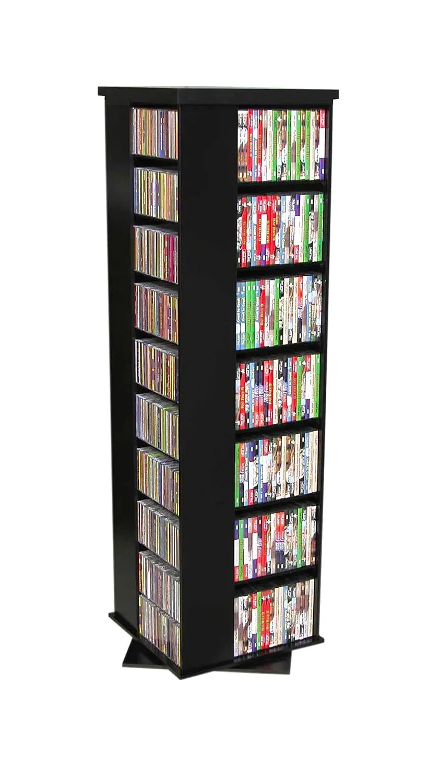 4-Sided Revolving Media Tower 1000 - Black: Laminated Wood Composites (MDF), Black-Color, 18.75