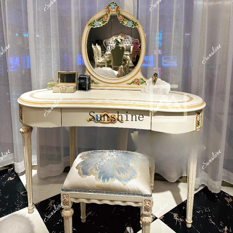 French retro solid wood dresser palace style villa mansion makeup table  FT