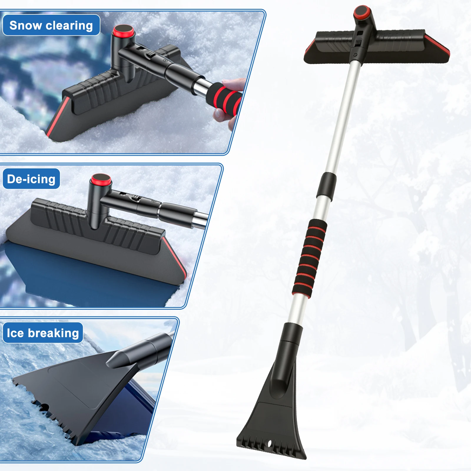 3 in 1 Car Snow Brush with Ice Scraper 21 in Extendable Ice Removal Tool Window Snow Scraper Snow Removal Winter Car Accessories
