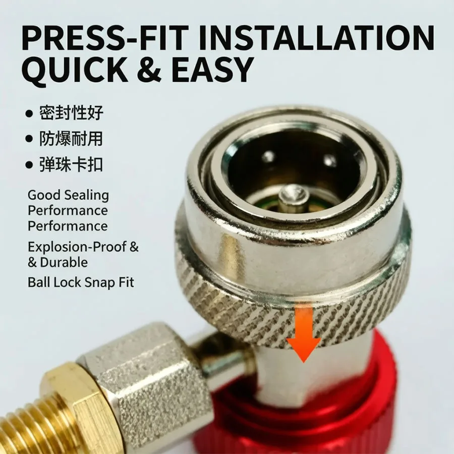 Adjustable Quick Coupler Connectors for Car A/C, High & Low Pressure Refrigerant Charging Adapters for Manifold Gauge & Hoses