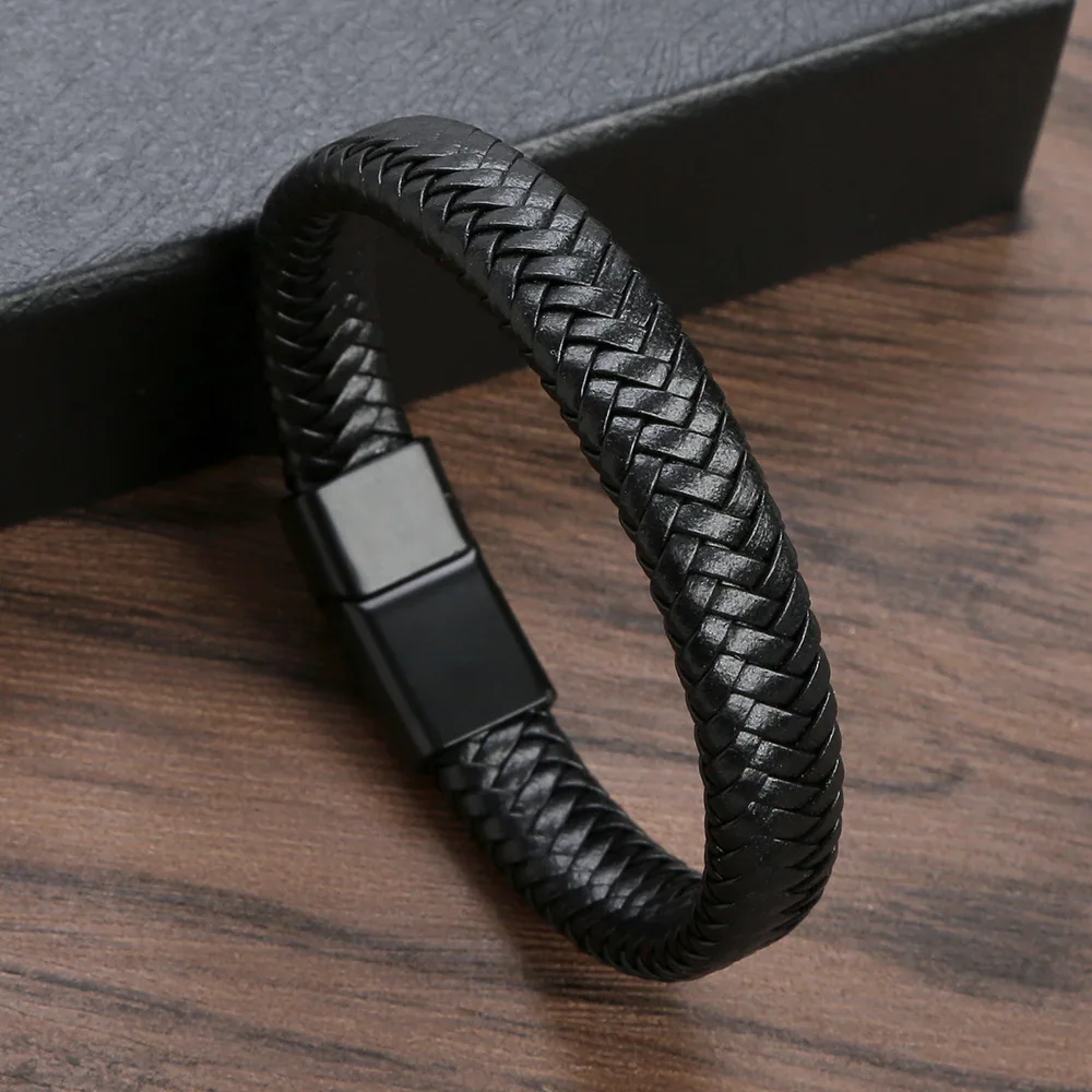 Classic woven leather bracelet, men's jewelry charm design, women's friend gift, stainless steel bracelet image 4
