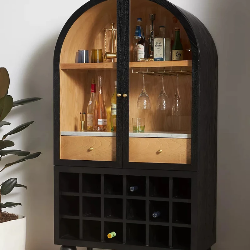 Arched Wine Cabinet French Retro Solid Wood Side Cabinet Nordic Glass Storage Cabinet