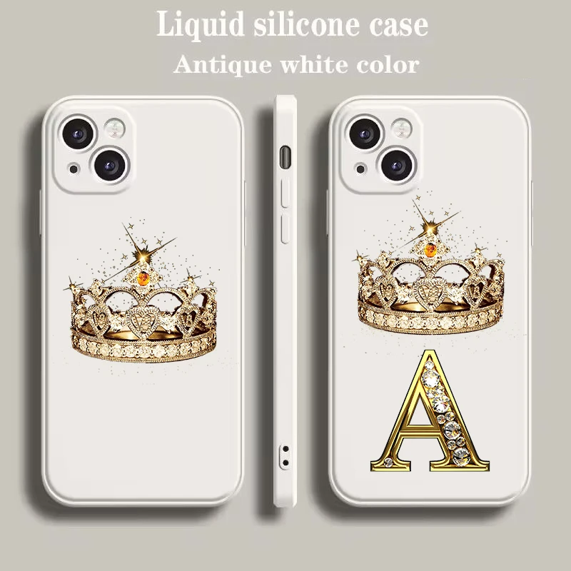 Luxury Color Phone Case For iPhone 15 14 13 12 mini 11 Pro Max XS X XR SE 7 8 Plus Beige Cover Diamond Crown Letter 26 Letters