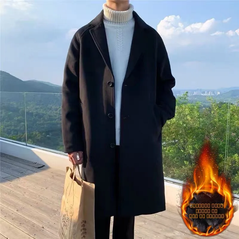 

Мужское шерстяное пальто Thiened, молодежное, средней длины, весна-осень-зима, на одной пуговице, с воротником-стойкой, модное, трендовое