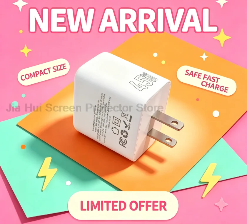 Travel‑Friendly 45W GaN USB‑C Wall Charger US Plug PD3.0 High‑Speed Charging Adapter For Cell Phone Tablet Light Notebook