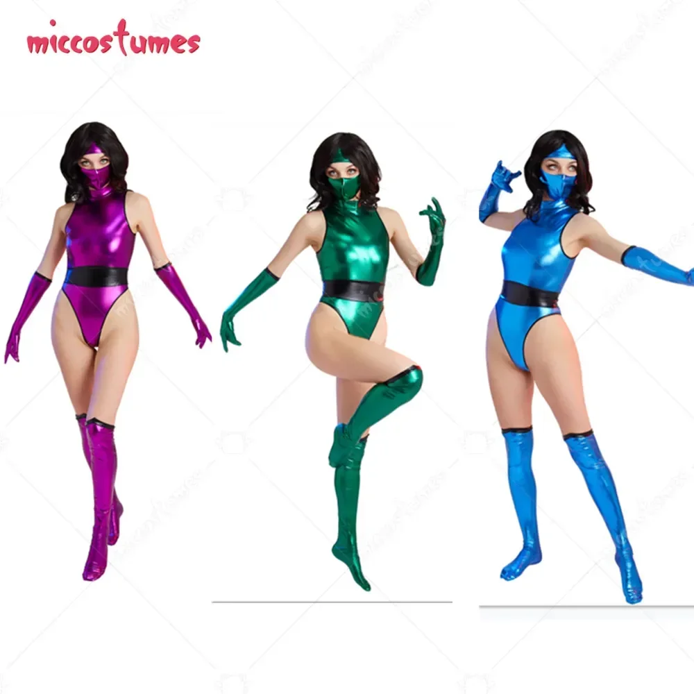 

Miccostumes Women's Blue Purple Green Ninja Suit Bodysuit Cosplay Costume with Fce Covering and Gloves for Halloween