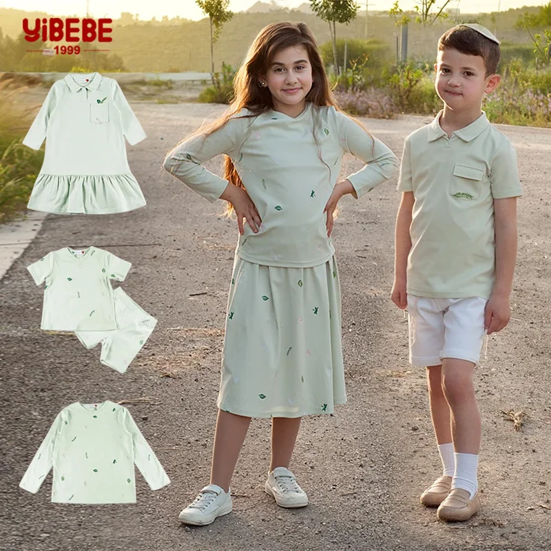 6m-16y Kid's Family Clothing Set Embroidery 2 Pcs Girl  Skirt Sets BoyLong Sleeve Rib Knit Shirt Tops & Short Skirts Set Outfits