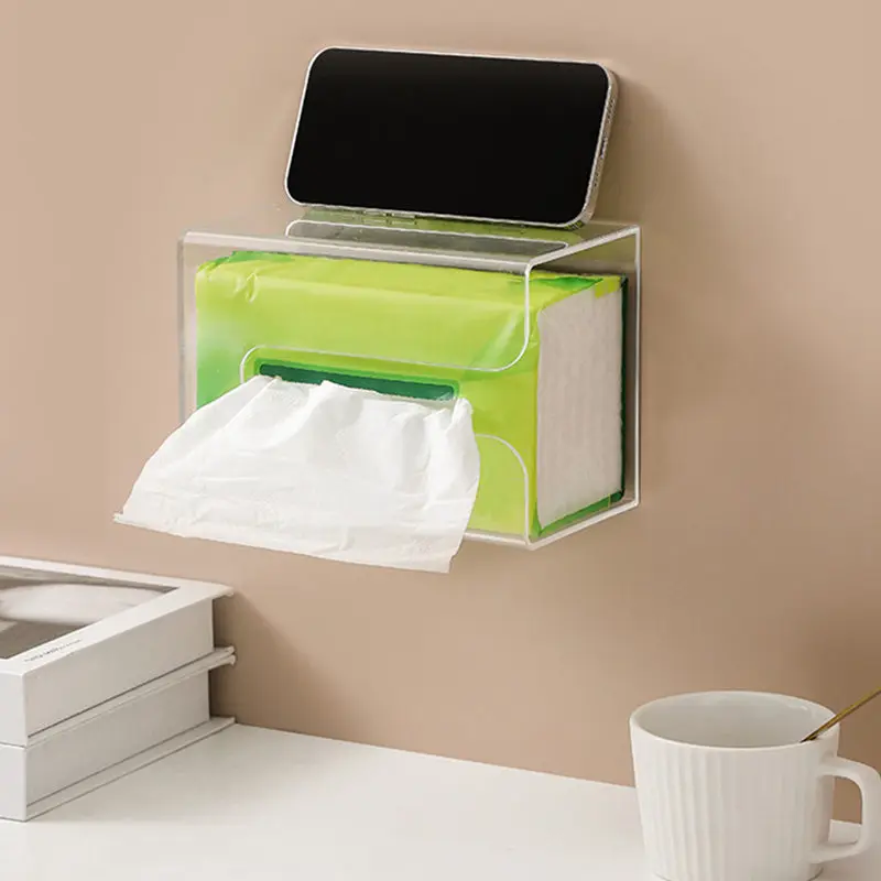 Clear Acrylic Wall Mounted Tissue Box Adhesive Napkin Holder Toilet Paper Tissue Mask Dispenser Storage Rack Bathroom Organizer