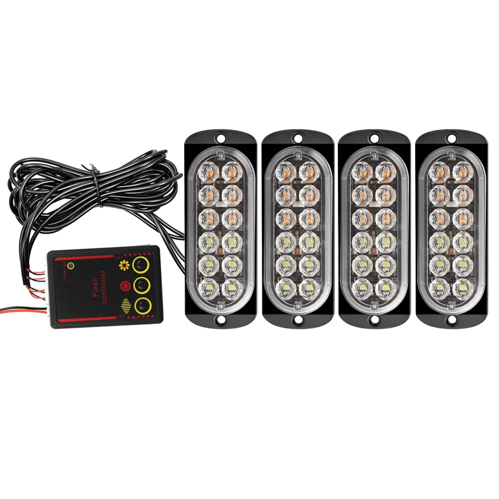 Luz estroboscópica de advertencia LED 4 en 1, ámbar, rojo, azul, 12V, 24V, rejilla delantera para camión y coche, lámparas de señal de Flash de emergencia, estroboscopio automático