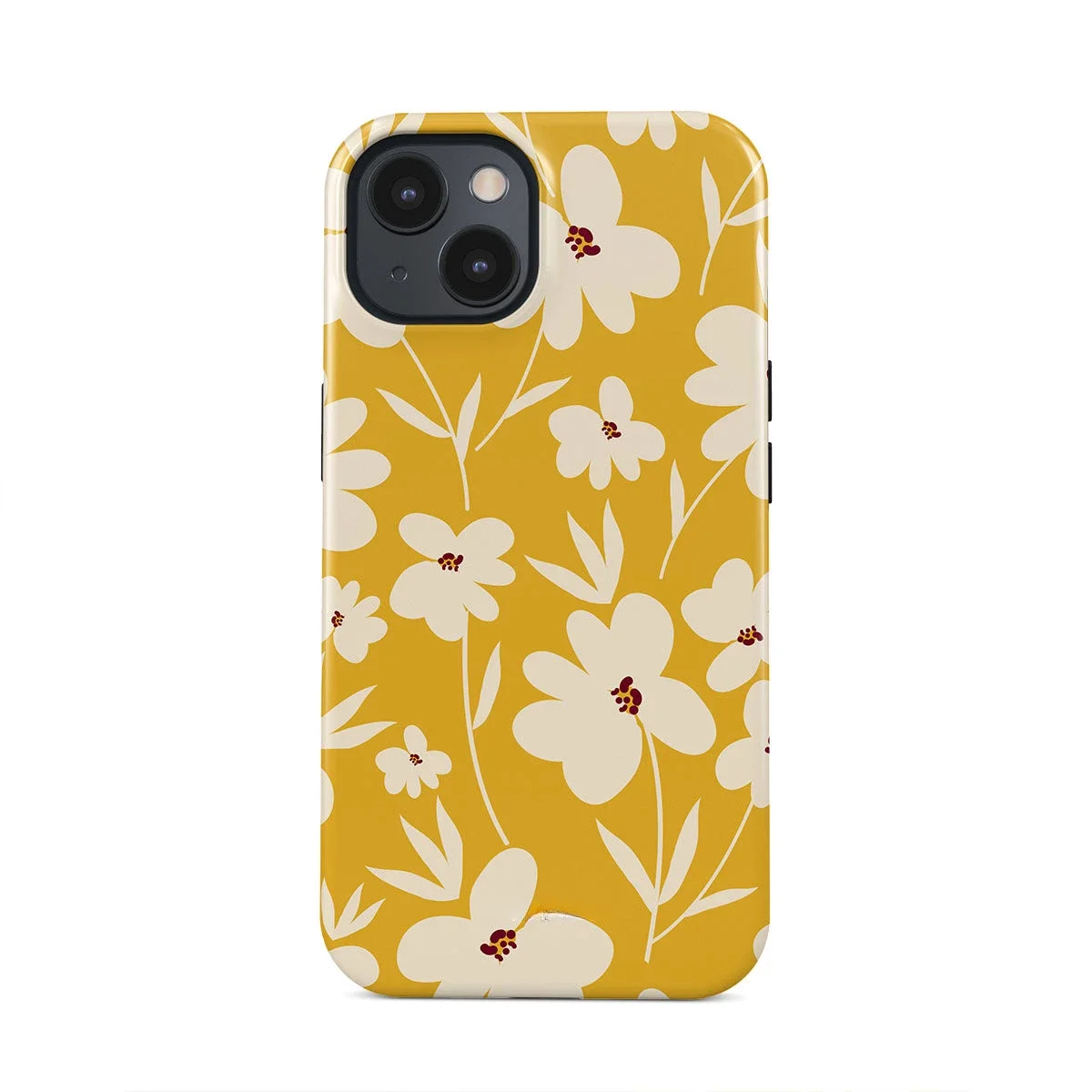 Hand Drawn Yellow and White Flowers Case for IPHONE 16ProMax 15 14 13 12 11 PRO Plus Acrylic TPU Two in One Magnetic Phone Cases