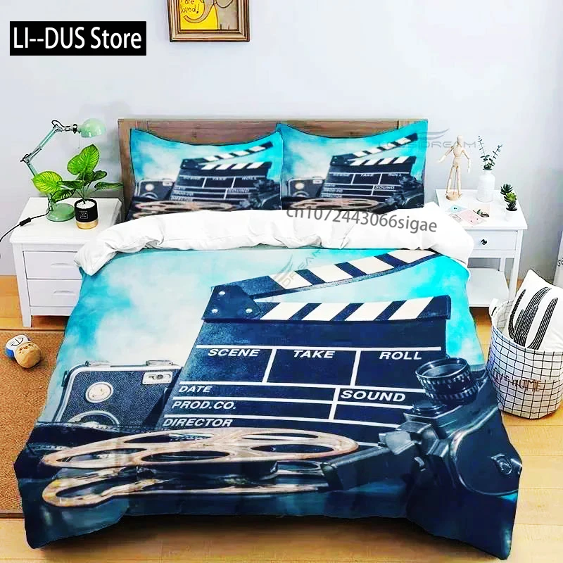 Movie Film Clap Board Patterns Comforter Bedding Set,Duvet Cover Bed Set Quilt Cover Pillowcase,King Queen Size Bedding Set
