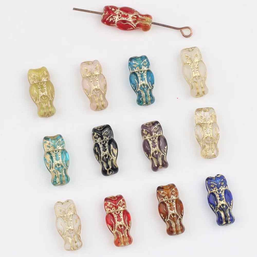 10pcs/lot 7*14MM Czech Glass Retro Double-sided Owl Beaded Beads Pendant Charms for Necklace Jewelry Diy Accessories