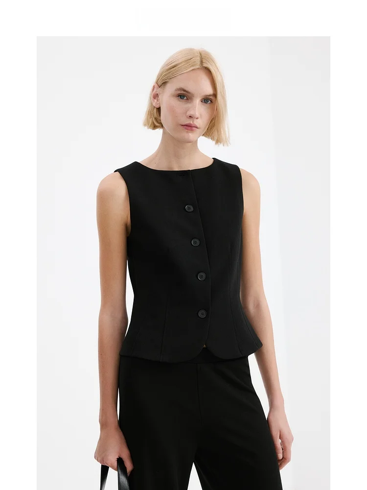 

Женский жилет Mango 2026: Весенний повседневный жилет с круглым вырезом, на пуговицах, с зауженной талией, для офиса и повседневной носки