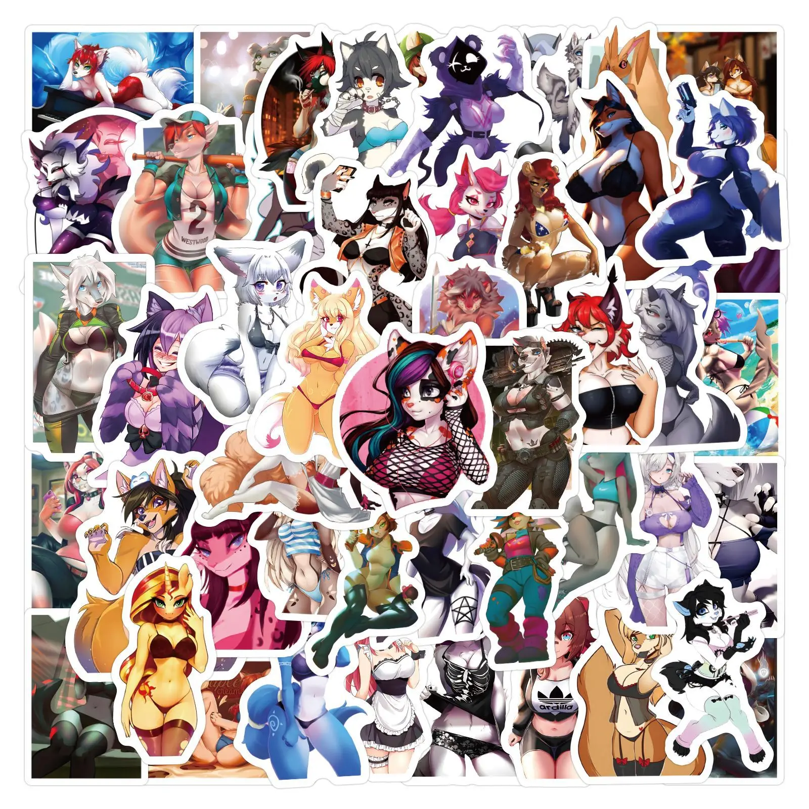 

60pcs Cartoon Cute Sexy Furry Stickers for Adult DIY phone Luggage Laptop Scrapbook Suitcase Car Anime Girl Graffiti Sticker