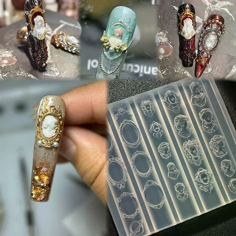 1Pcs 3D Baroque Angel Silicone Nail Mold Nail Art DIY Tool Stamping Plates Manicure Templates For Home Craft