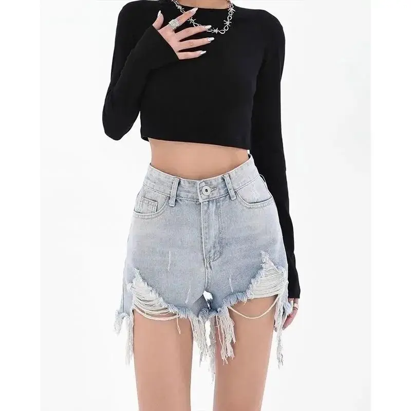 

Women's Jean Shorts Summer New Korean Washed Hole Worn-out Raw Edge Shorts